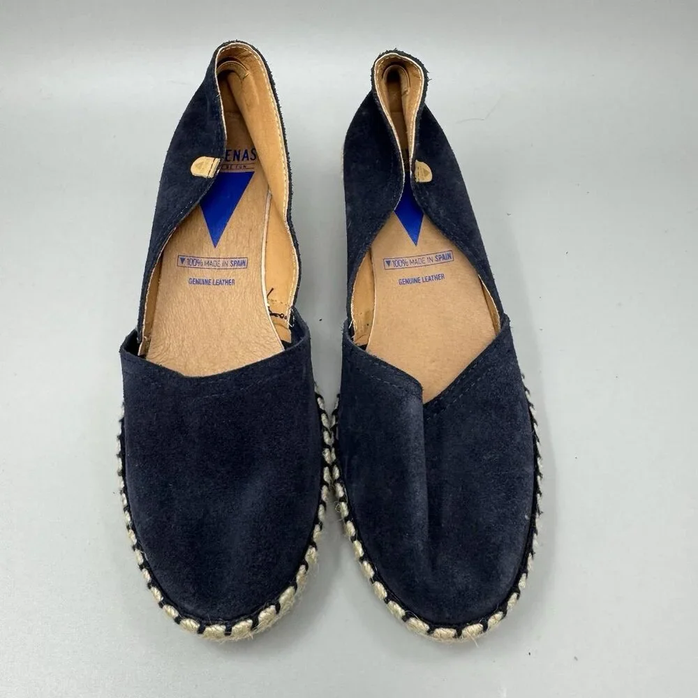 Verbenas Malena Women's Espadrille Blue Navy Suede Wedge Sandals Sz 9 US 40 EU